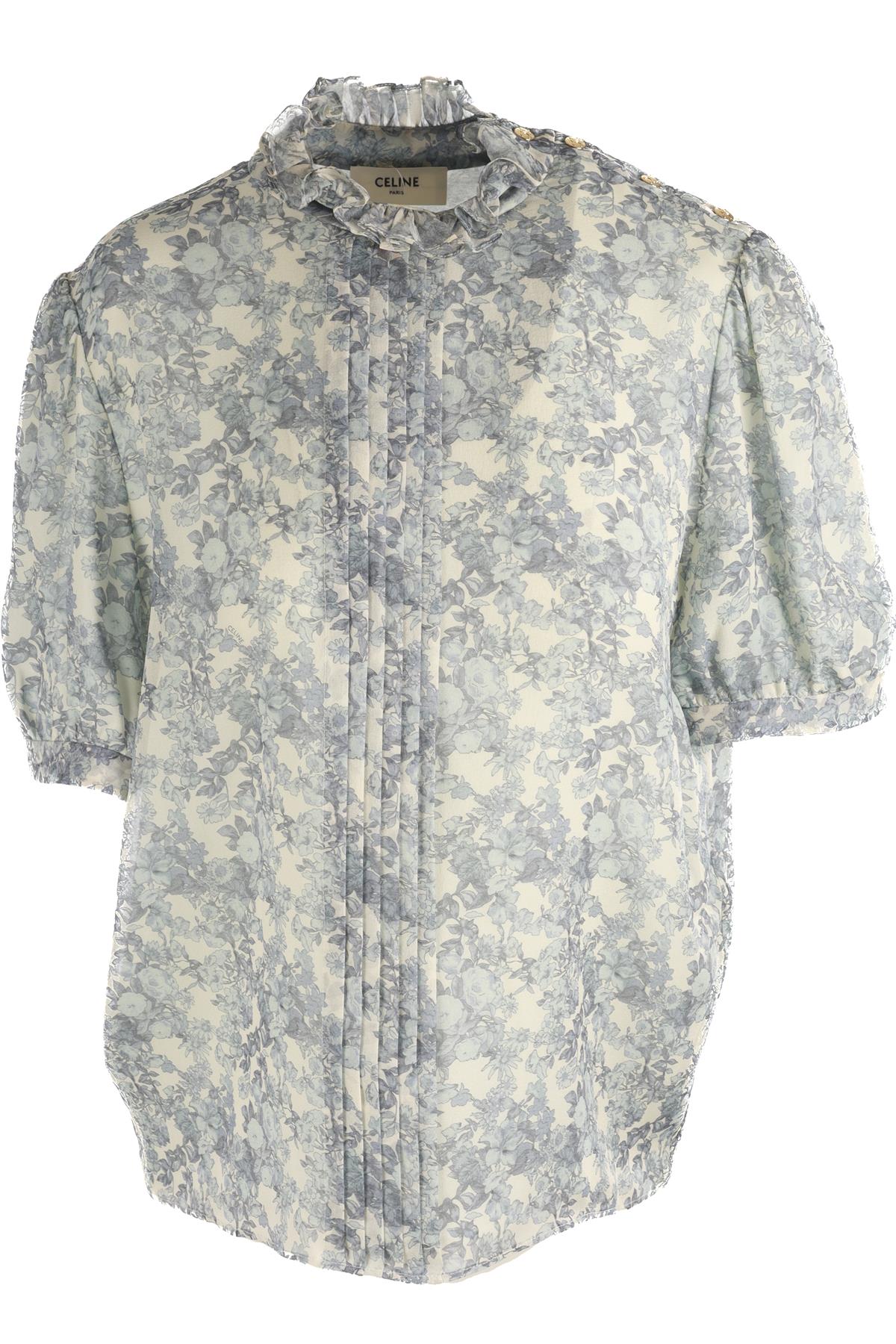 CELINE BLUE SILK TOP FR 40 UK 12