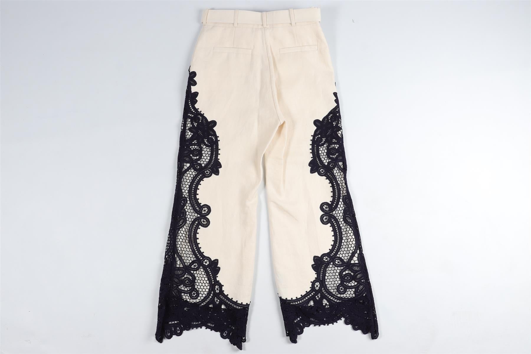 ZIMMERMANN CREAM LINEN WIDE LEG PANTS UK 6