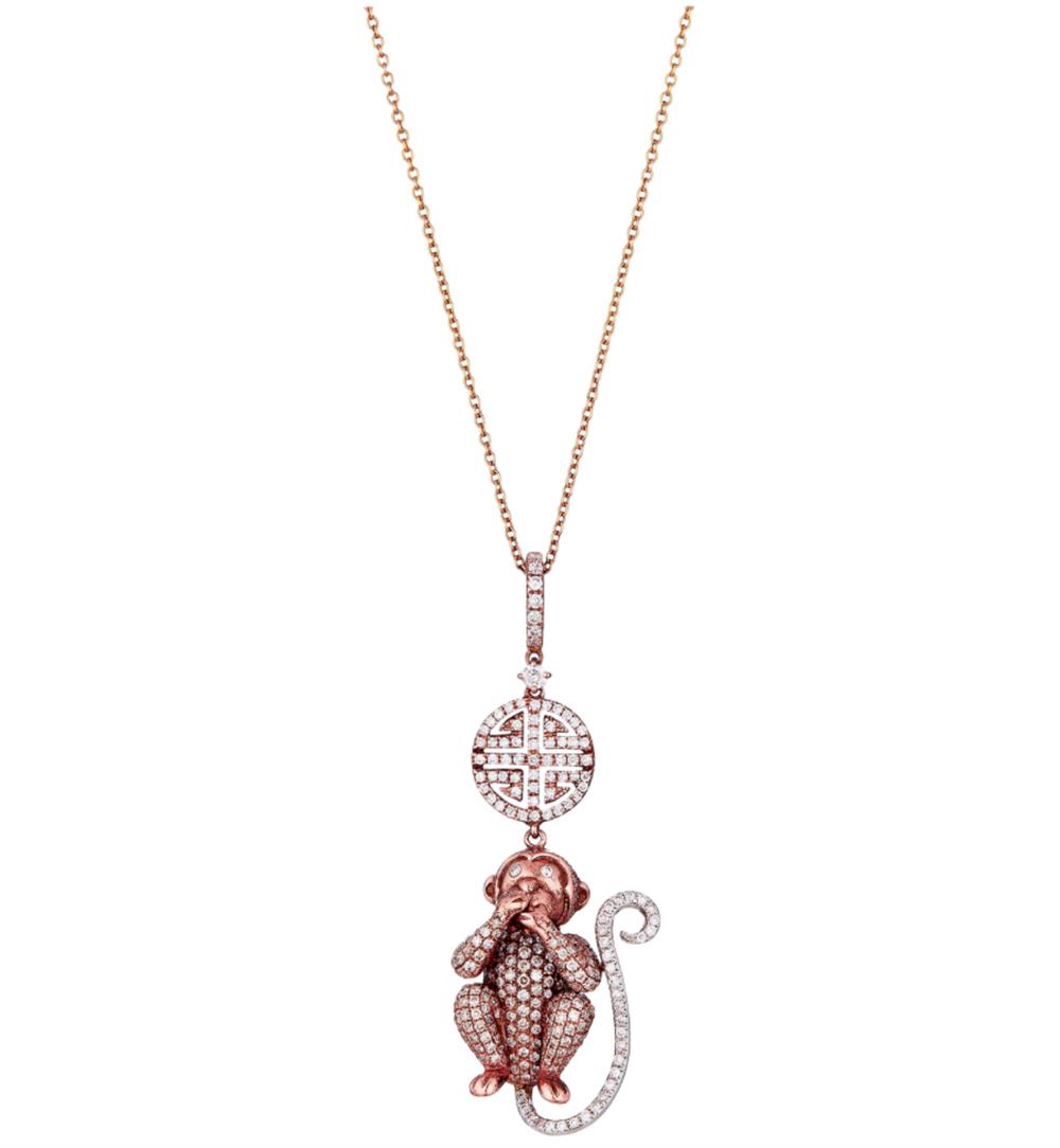 LORRAINE SCHWARTZ 18K YELLOW GOLD SPEAK NO EVIL MONKEY DIAMOND NECKLACE
