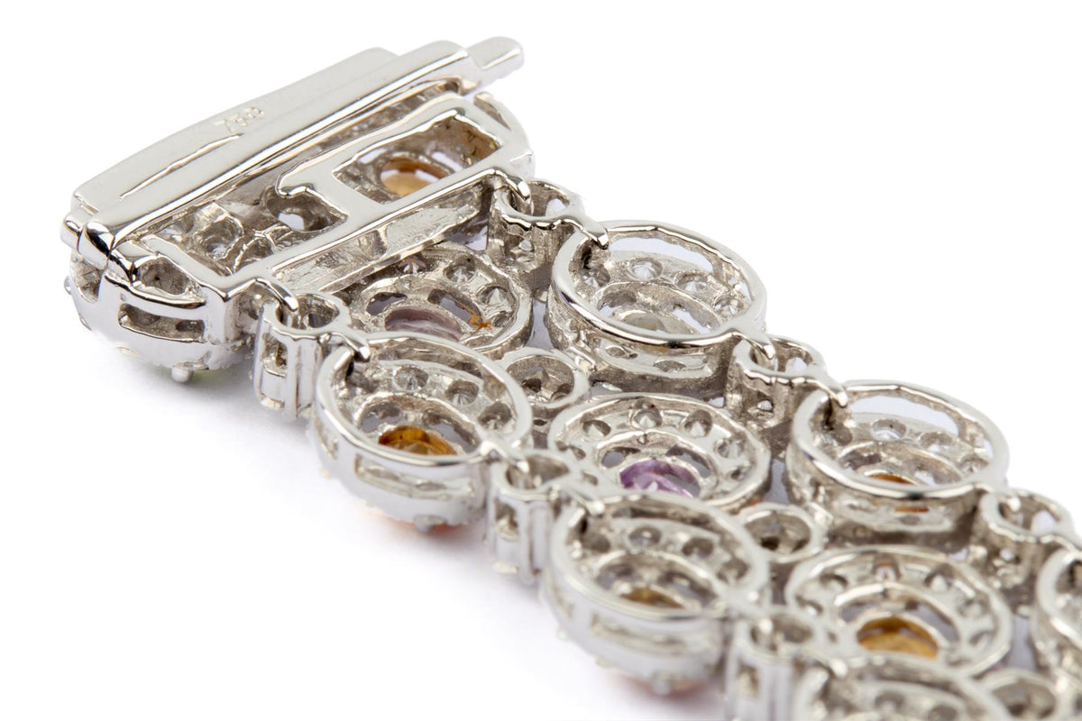 18K WHITE GOLD DIAMOND AND GEMSTONE BRACELET