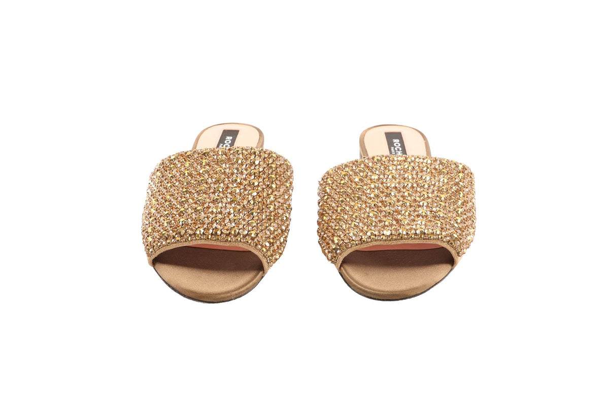 ROCHAS GOLD CRYSTAL AND SATIN SANDALS EU 37.5 UK 4.5