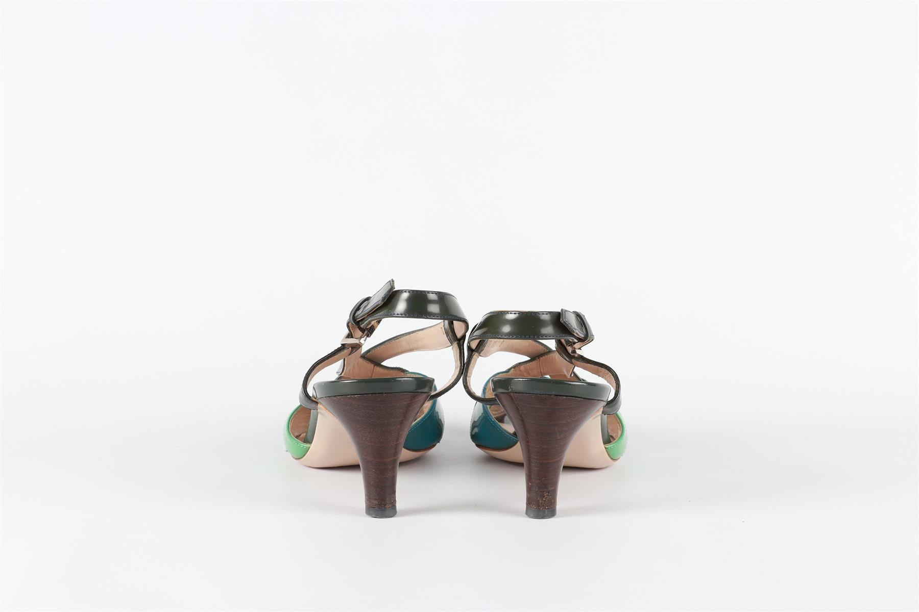 SALVATORE FERRAGAMO GREEN PATENT LEATHER SANDALS EU 37 UK 4 US 7