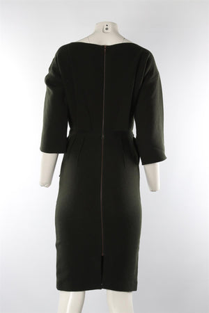 ROLAND MOURET GREEN WOOL MIDI DRESS UK 10