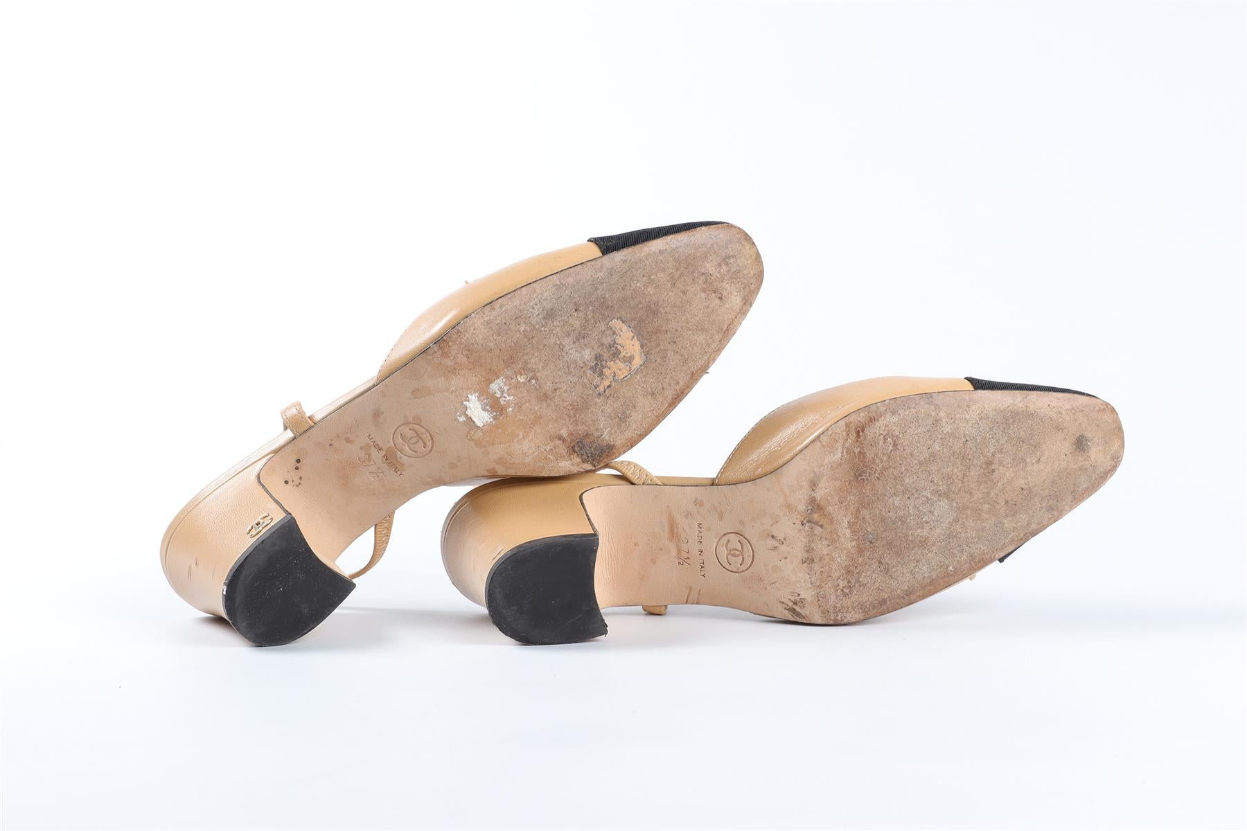 CHANEL BEIGE LEATHER SLINGBACK PUMPS EU 37.5 UK 4.5 US 7.5