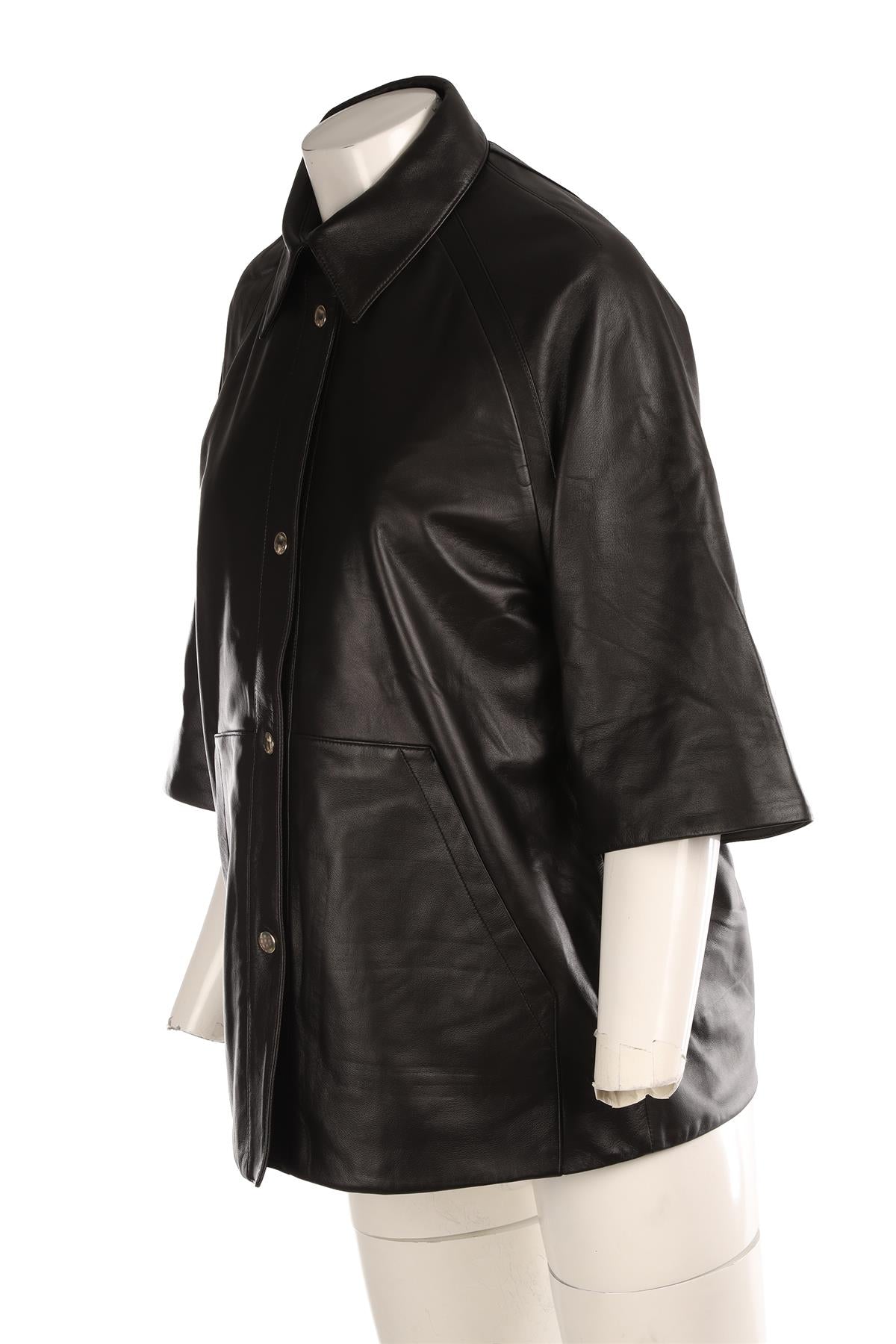 AKRIS BLACK LEATHER SHIRT US 6 UK 10