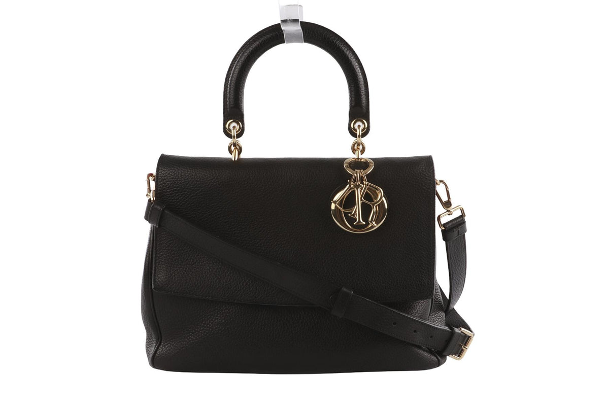 CHRISTIAN DIOR BLACK BE DIOR FLAP MEDIUM LEATHER TOTE BAG