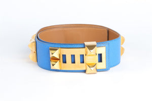 HERMÈS BLUE 1992 COLLIER DE CHIEN EPSOM LEATHER WAIST BELT