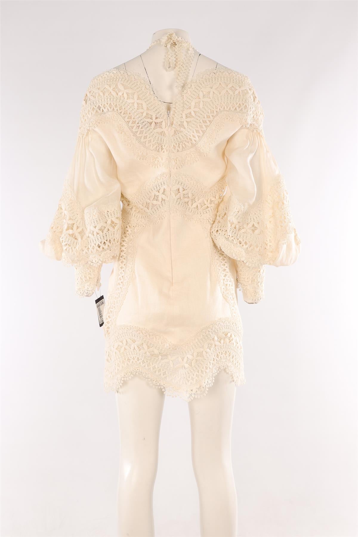 ZIMMERMANN CREAM LINEN MINI DRESS 2 UK 12