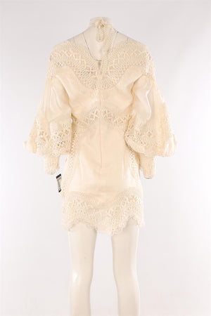 ZIMMERMANN CREAM LINEN MINI DRESS 2 UK 12