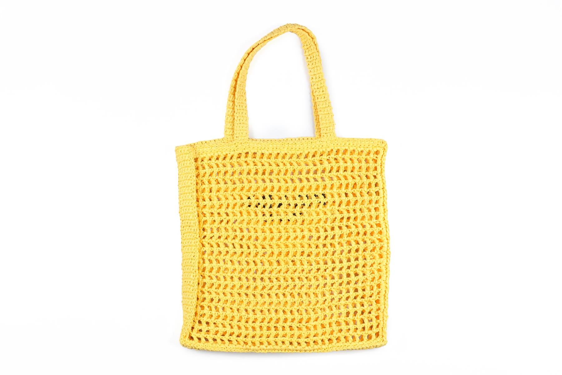 PRADA YELLOW RAFFIA TOTE BAG