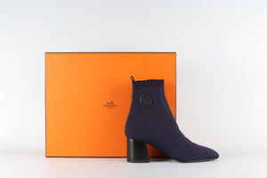 HERMÈS BLUE JENNA KNIT ANKLE BOOTS EU 38 UK 5 US 8