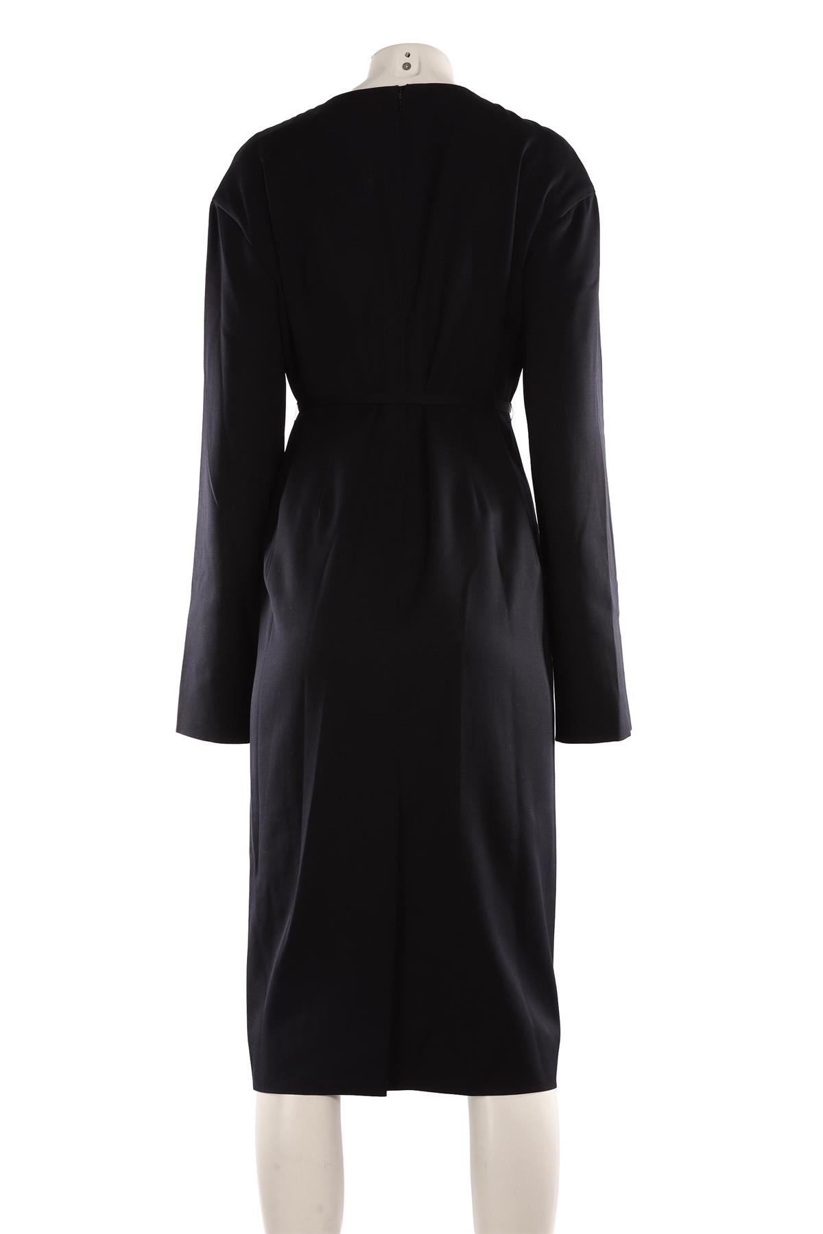 JIL SANDER BLACK WOOL MIDI DRESS FR 40 UK 12