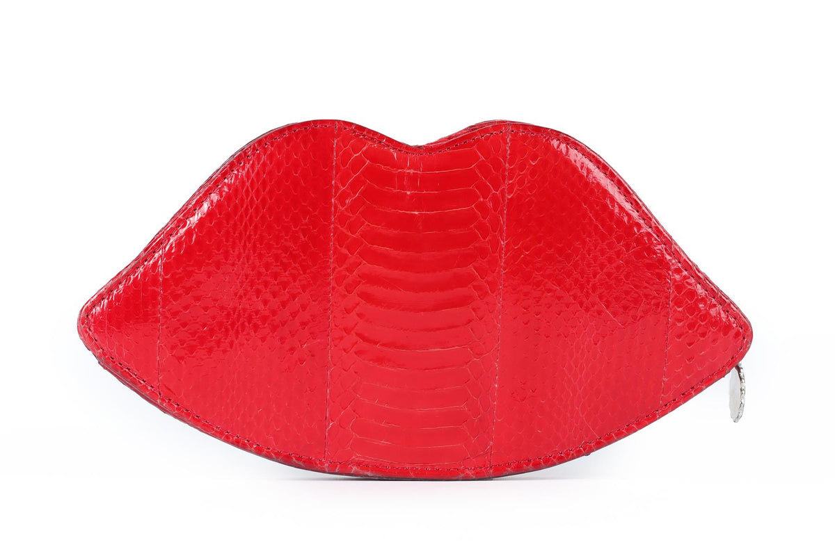 LULU GUINNESS RED LIPS SNAKESKIN CLUTCH