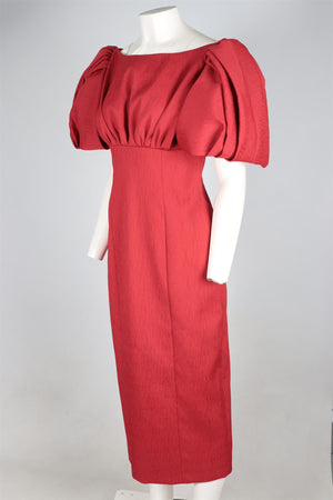 EMILIA WICKSTEAD RED SATIN MIDI DRESS UK 12