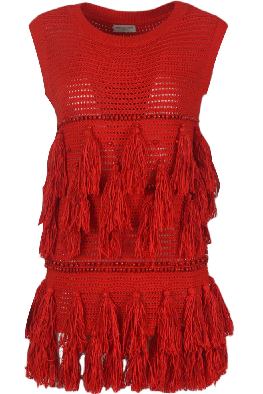 DRIES VAN NOTEN BEADED TASSELLED CROCHET KNIT TOP MEDIUM