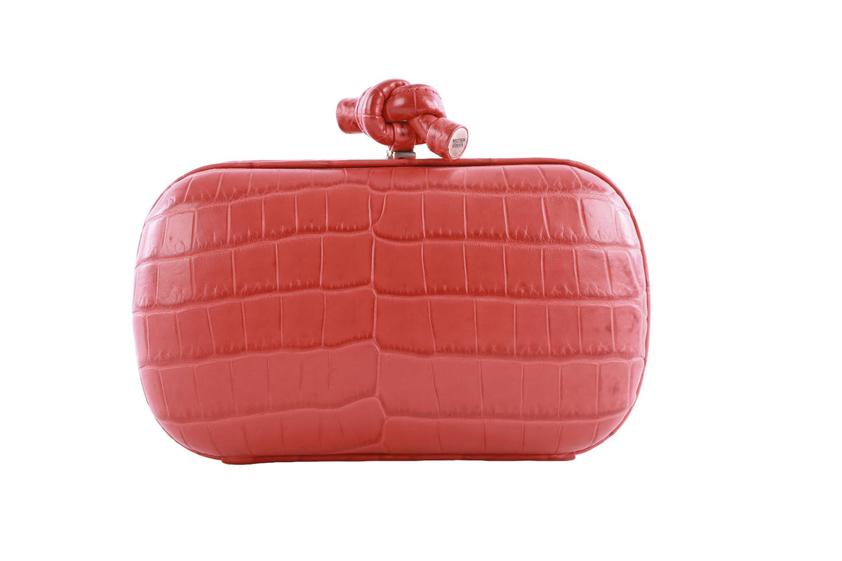 BOTTEGA VENETA RED KNOT CROCODILE CLUTCH