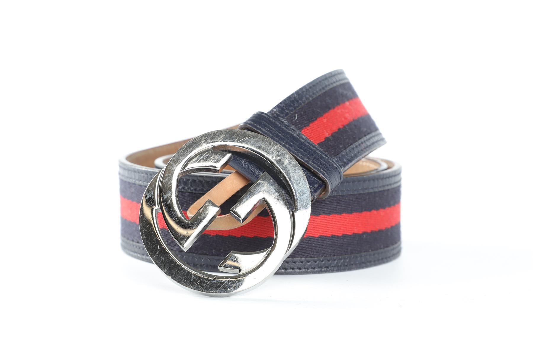 GUCCI NAVY GG LEATHER BELT