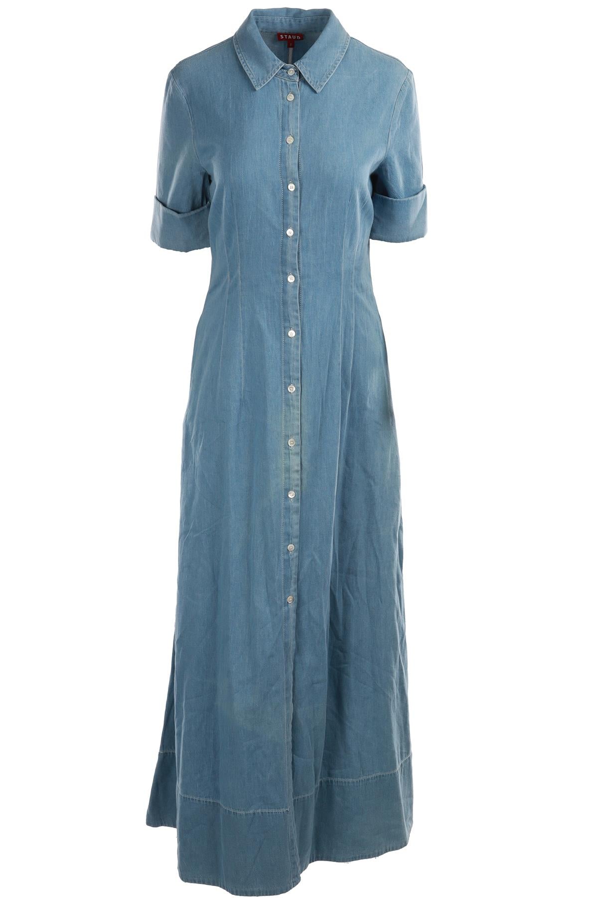 STAUD BLUE COTTON MAXI DRESS US 8 UK 12