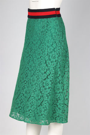 GUCCI GREEN LACE MIDI SKIRT IT 38 UK 6