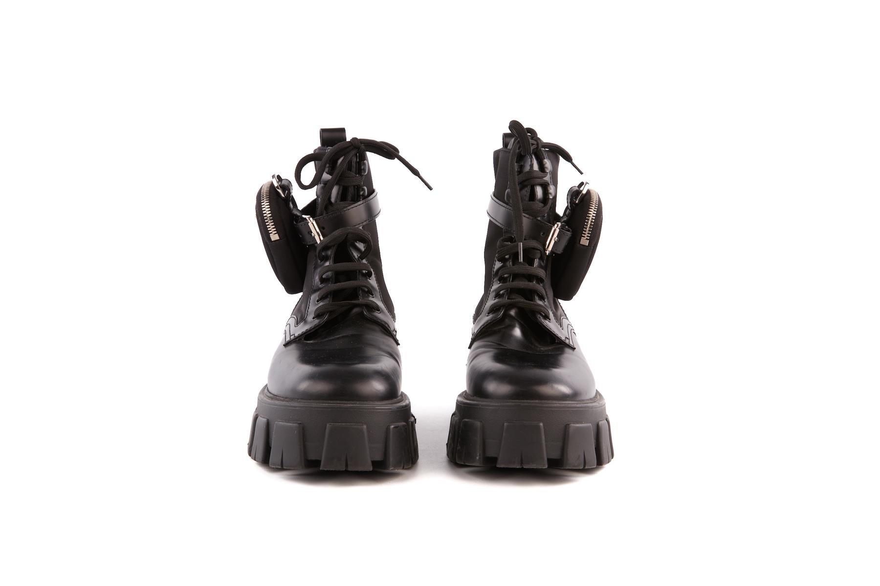 PRADA BLACK MONOLITH LEATHER BOOTS EU 40 UK 7 US 10