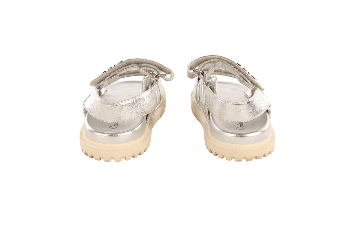 CHRISTIAN DIOR SILVER DIORACT LEATHER SANDALS EU 38 UK 5
