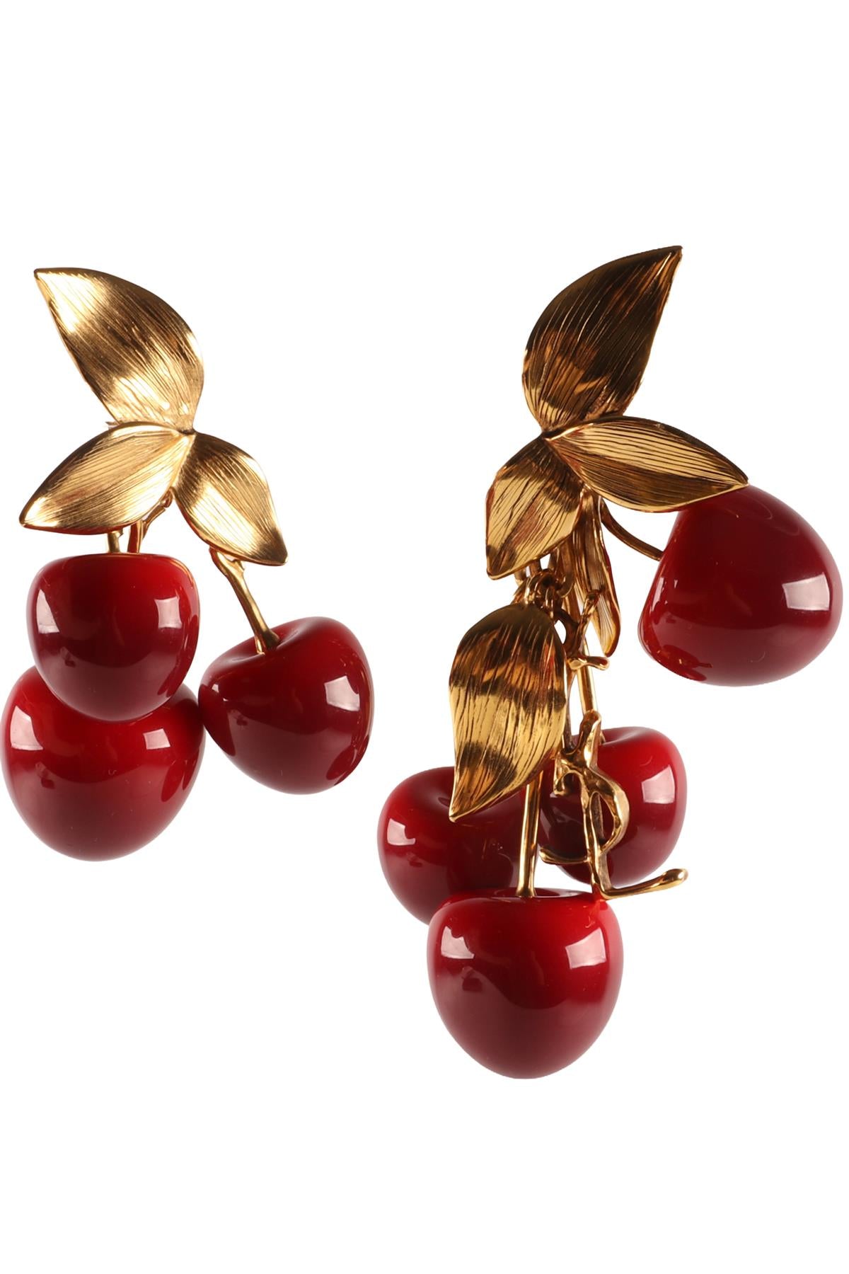SAINT LAURENT CHERRY GOLD TONE CLIP ON EARRINGS