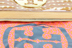 TORY BURCH PVC, CANVAS AND LEATHER CLUTCH