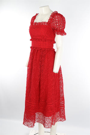 SELF-PORTRAIT RED LACE MIDI DRESS UK 8
