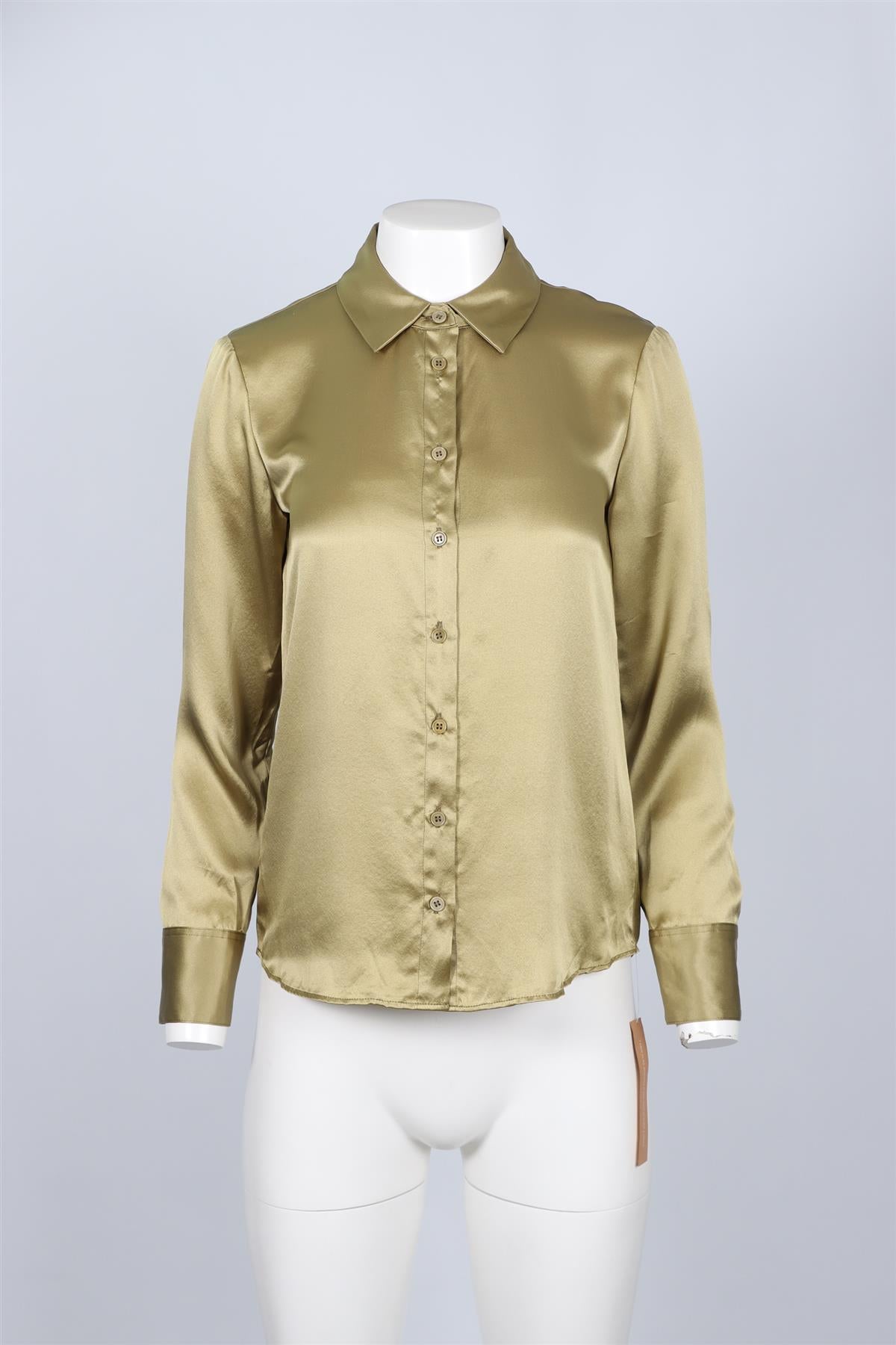 REFORMATION GREEN SILK SHIRT XSMALL