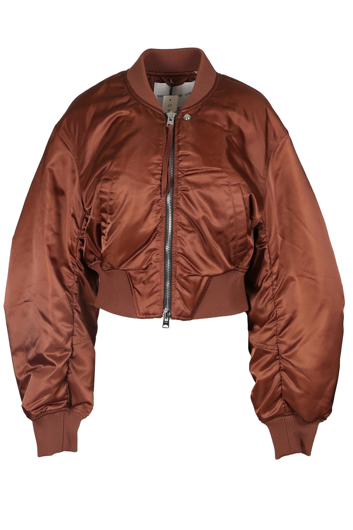 AGOLDE + SHOREDITCH SKI CLUB BROWN SATIN BOMBER JACKET XSMALL
