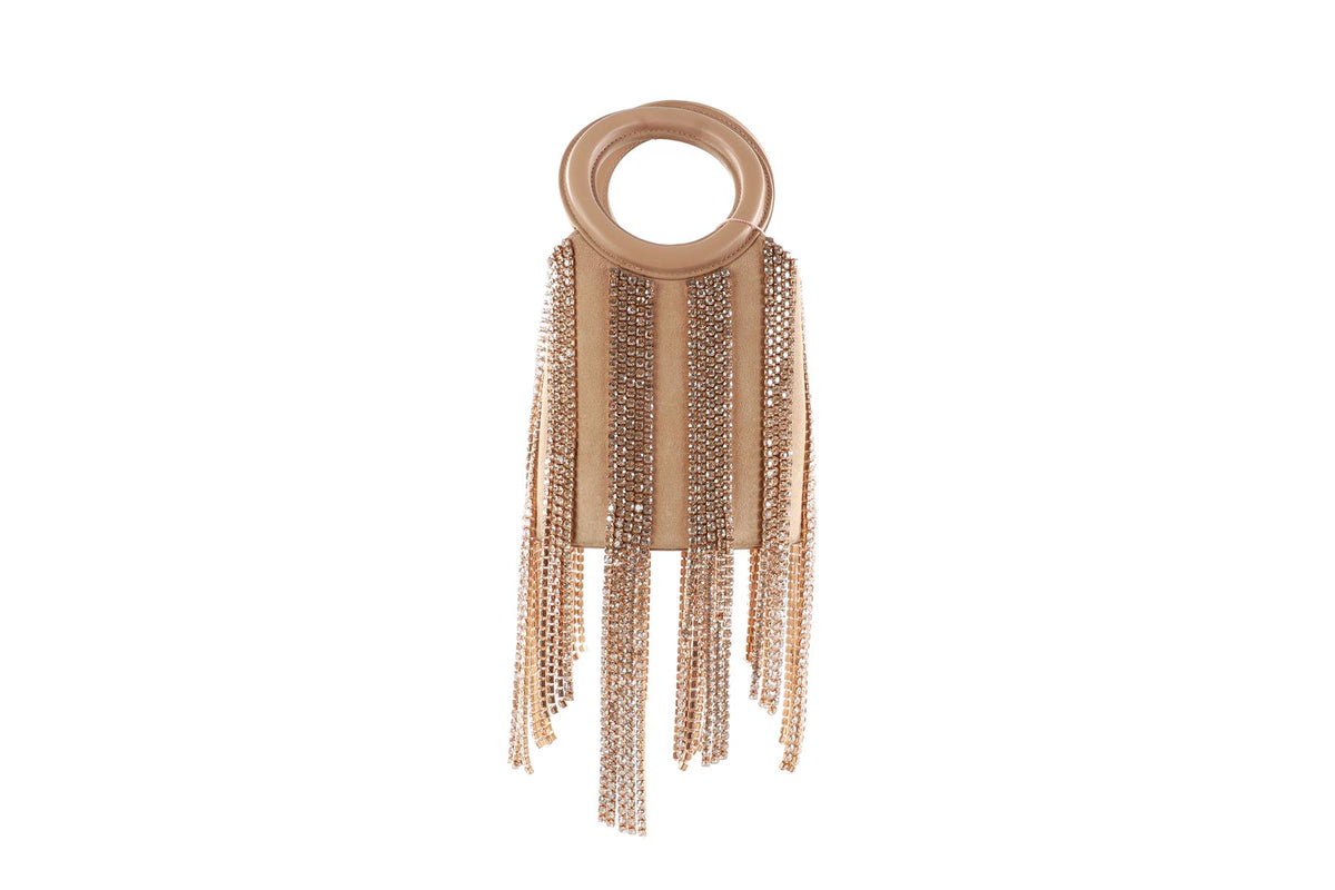 CULT GAIA BEIGE TARYN CRYSTAL AND SUEDE TOTE BAG
