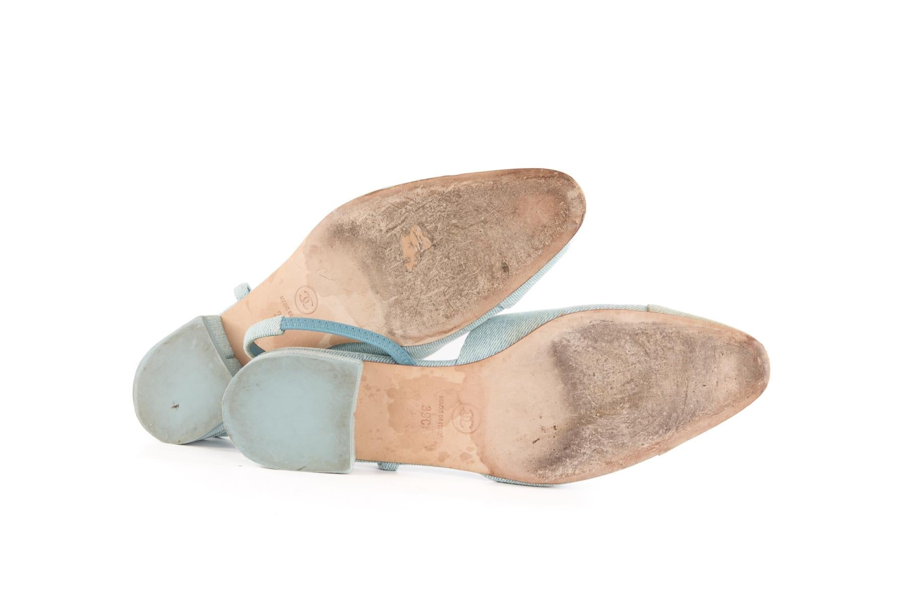 CHANEL BLUE 2021 DENIM SLINGLACK PUMPS EU 39 UK 6 US 9