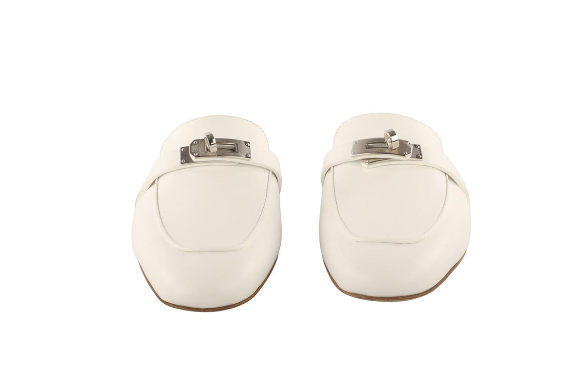 HERMÈS WHITE OZ LEATHER MULES EU 38 UK 5 US 8