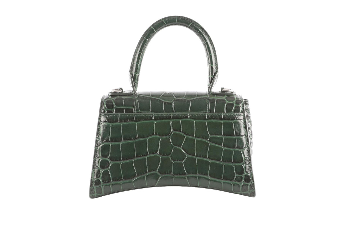 BALENCIAGA GREEN HOURGLASS XS LEATHER TOTE BAG