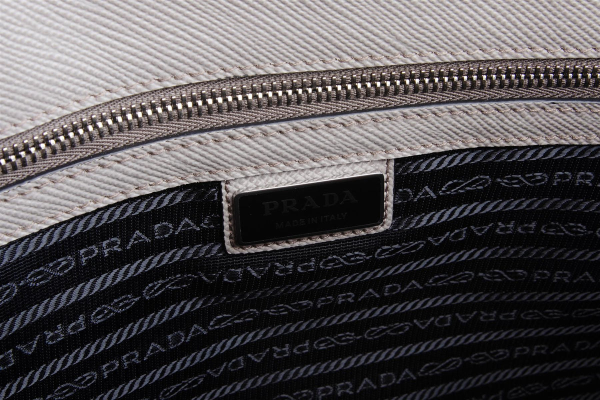 PRADA GREY SAFFIANO LEATHER TOTE BAG