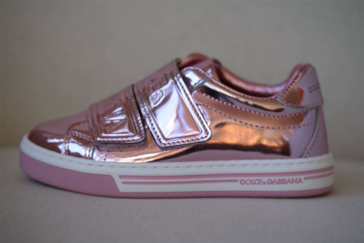 DOLCE & GABBANA GIRLS METALLIC PINK LOGO VELCRO TRAINERS EU 25 UK 8