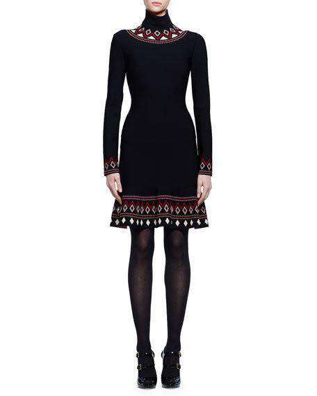ALEXANDER MCQUEEN LONG-SLEEVE GEOMETRIC-PRINT DRESS MEDIUM