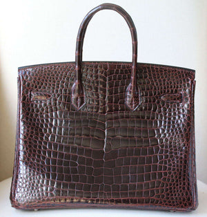 Hermes Birkin Bag 35cm Chocolate Brown Porosus Crocodile Palladium
