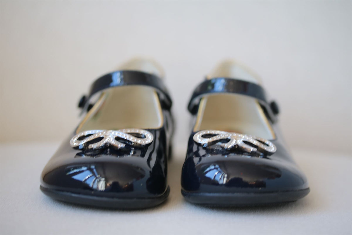 GUCCI GIRLS NAVY BLUE CRYSTAL BOW LEATHER SHOES EU 25 UK 8