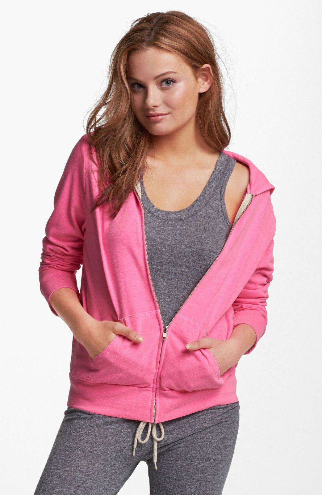 MONROW CLASSIC NEON CORAL JERSEY HOODIE SMALL