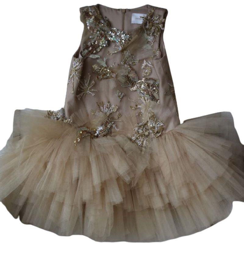 MISCHKA AOKI GIRLS GOLD EMBROIDERED DRESS 6 YEARS