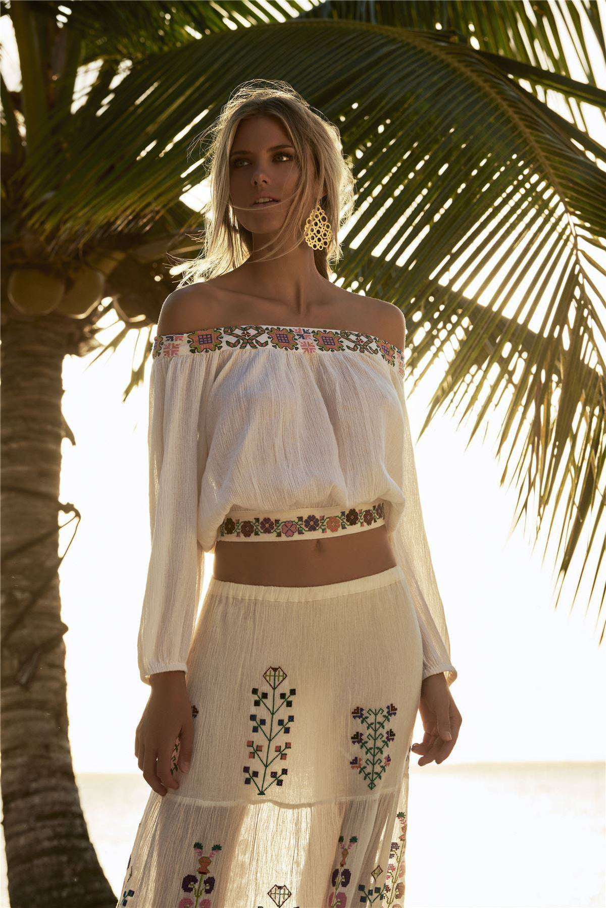 MELISSA ODABASH DAISY OFF-THE-SHOULDER EMBROIDERED TOP SMALL