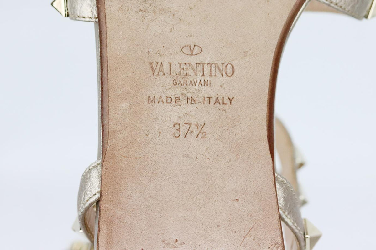 VALENTINO GARAVANI ROCKSTUD METALLIC LEATHER SANDALS EU 37.5 UK 4.5 US 7.5