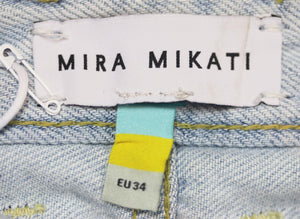 MIRA MIKATI BELTED EMBROIDERED DENIM SHORTS FR 34 UK 6