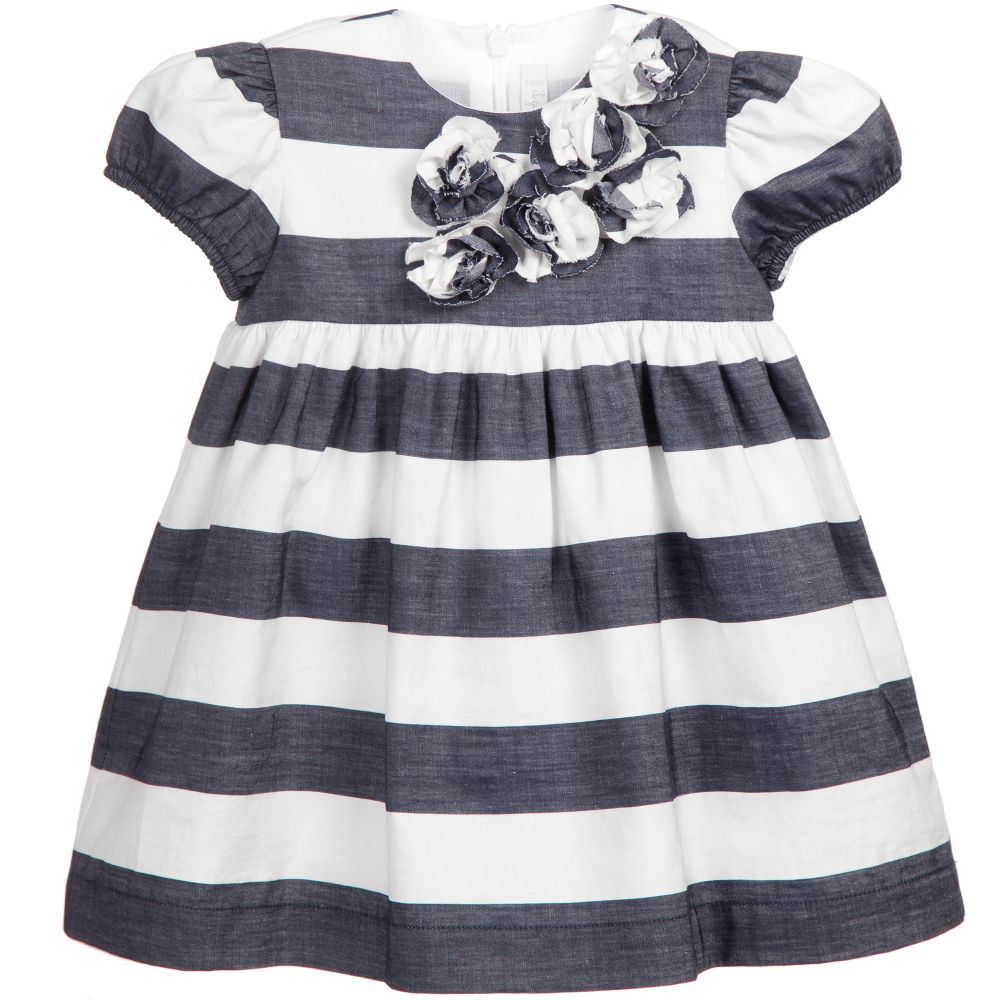 IL GUFO GIRLS NAVY BLUE & WHITE STRIPED DRESS 2 YEARS