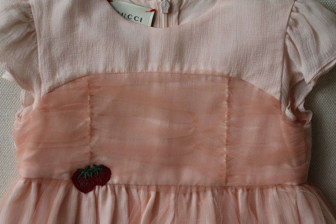 GUCCI BABY GIRLS PINK STRAWBERRY SILK TULLE DRESS 36 MONTHS