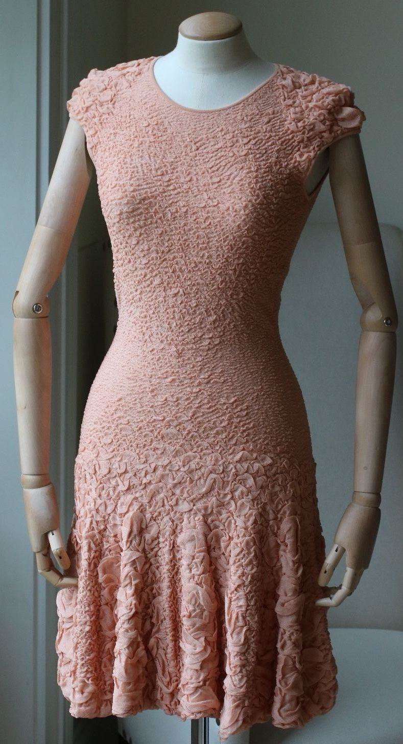 ALEXANDER MCQUEEN NUDE RUFFLE KNITTED DRESS MEDIUM