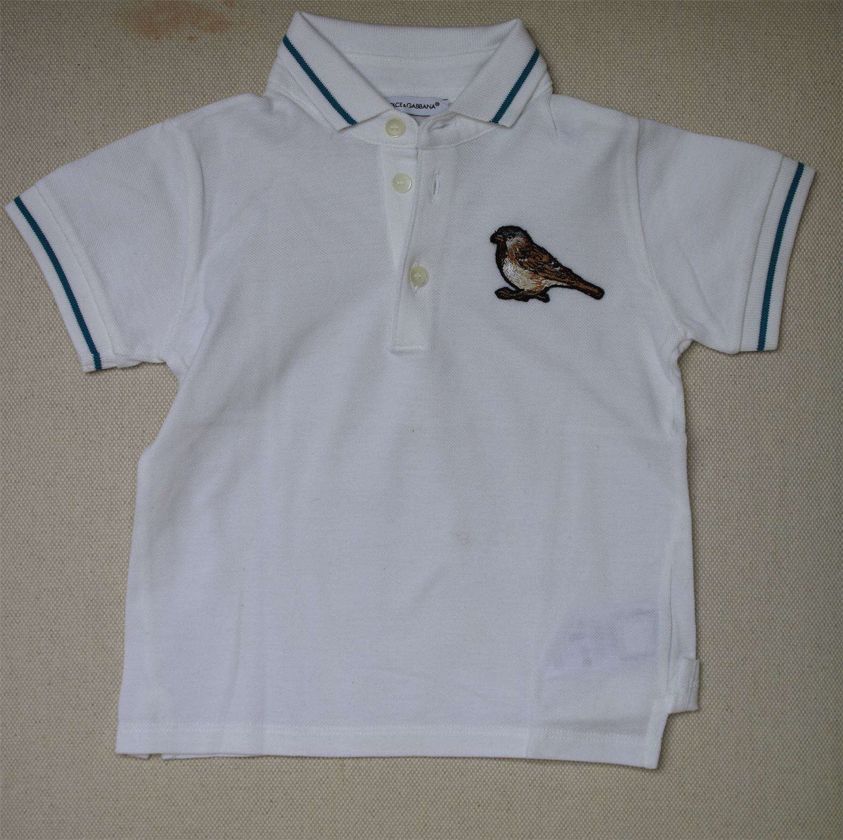 DOLCE & GABBANA BOYS WHITE POLO TOP WITH EMBROIDERED BIRD 18-24 MONTHS