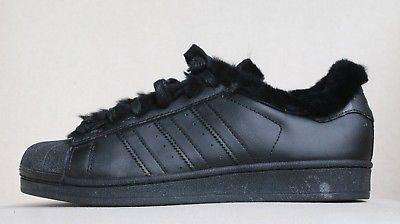 ADIDAS ORIGINALS SUPERSTARS BLACK CUSTOMISED FUR LINED TRAINERS SNEAKERS UK 5