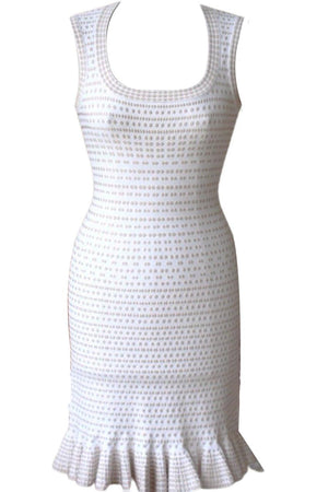 AZZEDINE ALAIA WHITE AND BEIGE DOTTED DRESS FR 36 UK 8